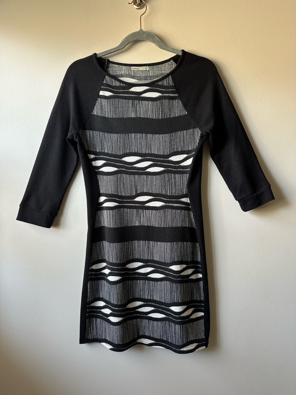 Lavand Black & White Mixed Striped Printed Knit Sheath Dress Sz M Office Career